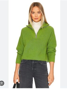 Olivia Sweater in Green, Callahan Cropped Zip Mock Neck Sweater